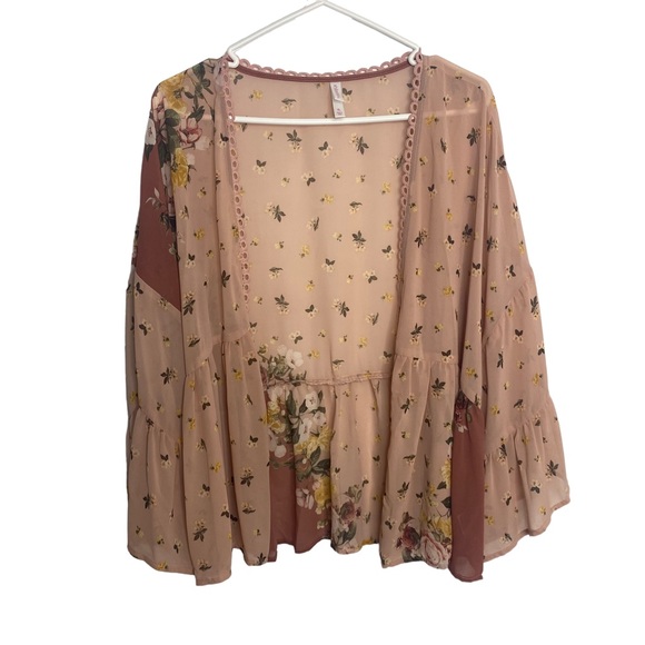 Xhiliration boho kimono peplum rose